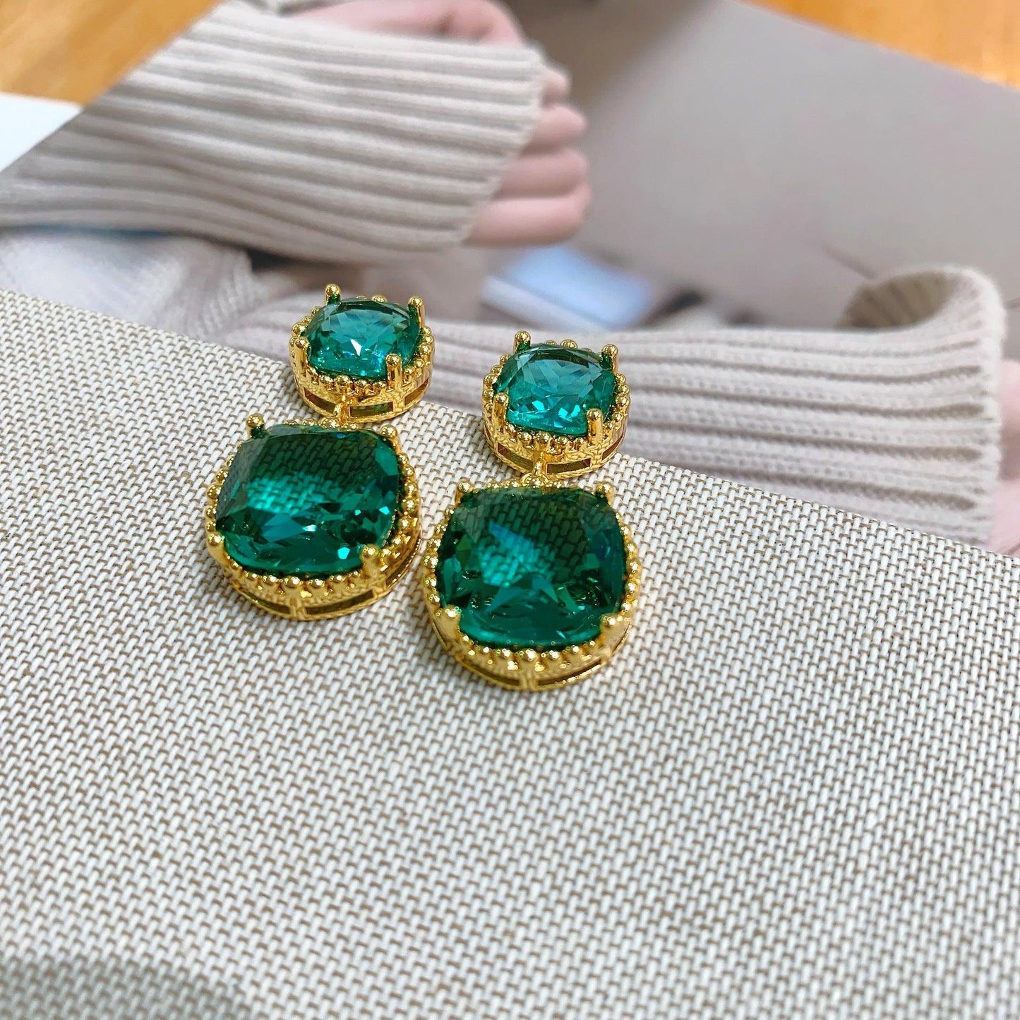 French retro emerald earrings