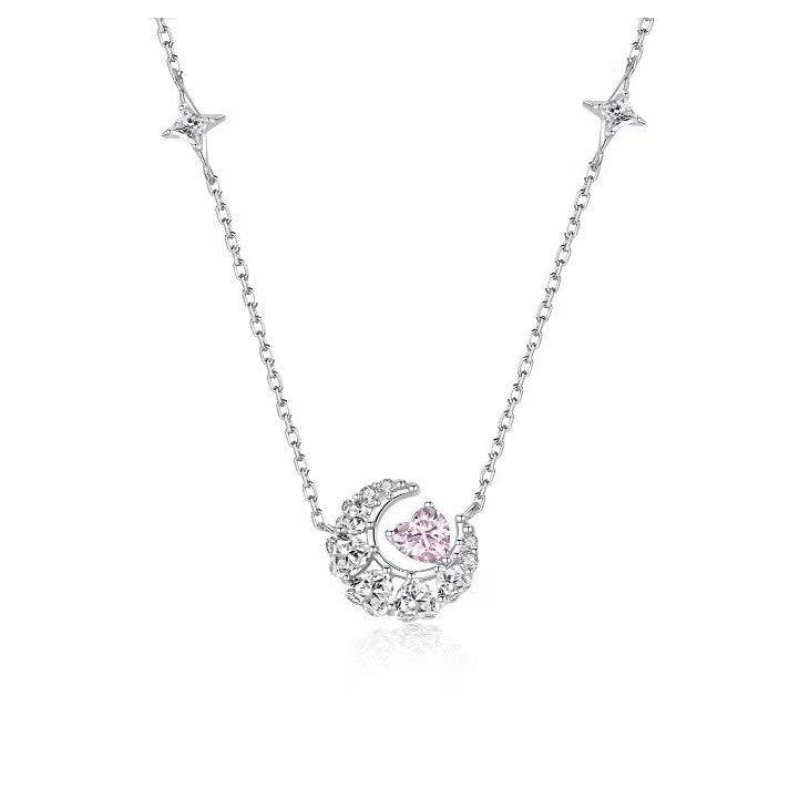 S925 Silver Dream Heart Moon Necklace