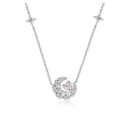 S925 Silver Dream Heart Moon Necklace