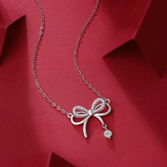 S925 sterling silver bow necklace