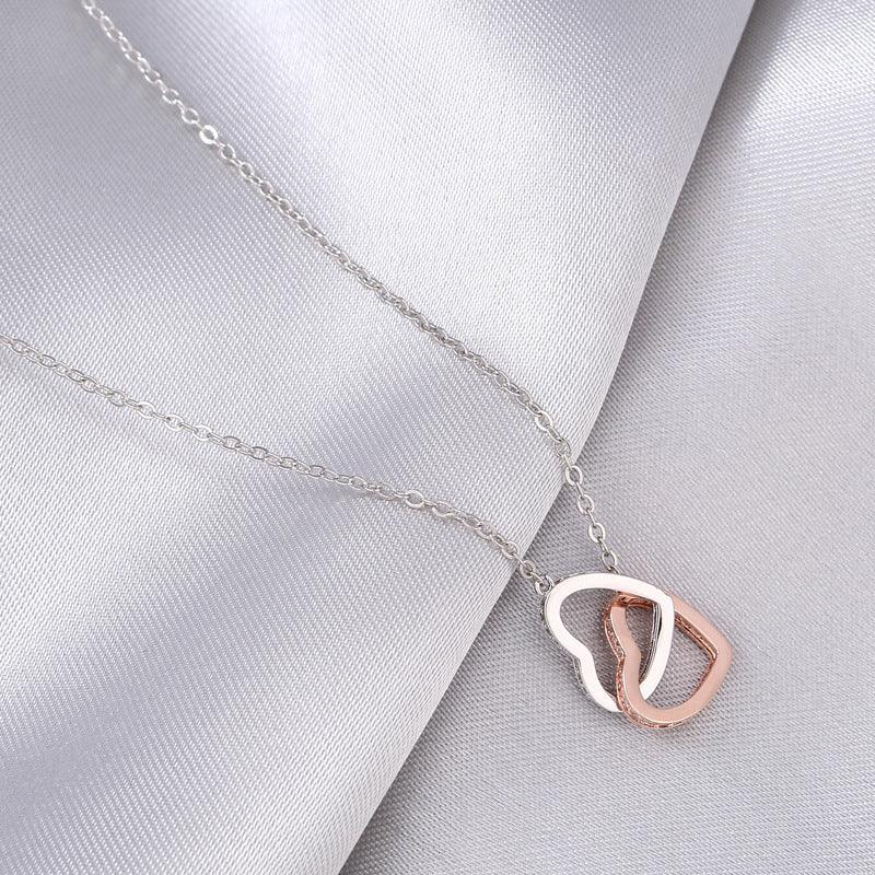 Mother's Day Rose Gold Color Separation Double Ring Heart Necklace