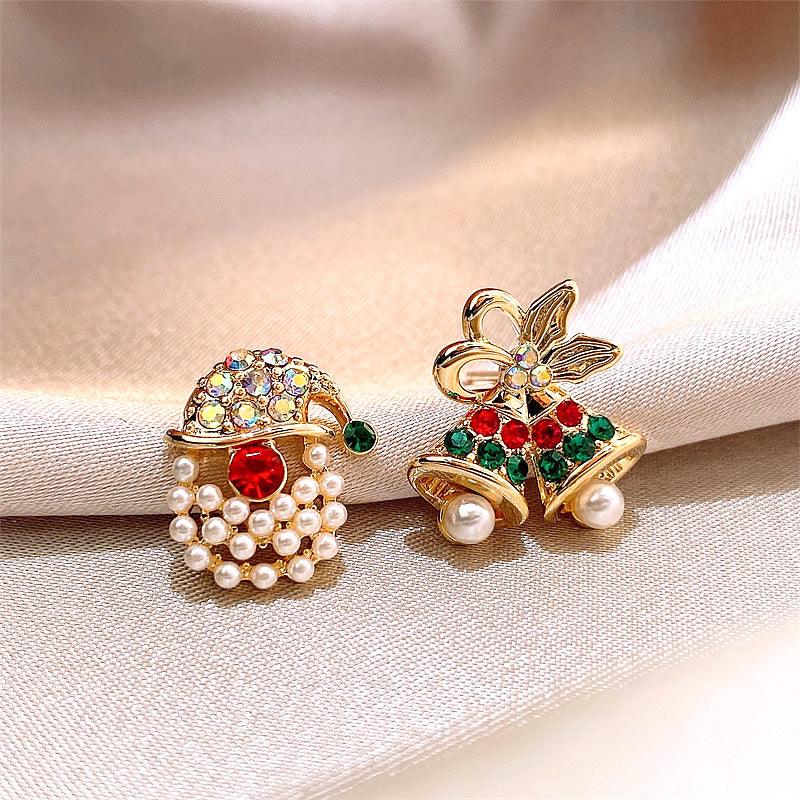 Christmas red bow zircon pearl earrings