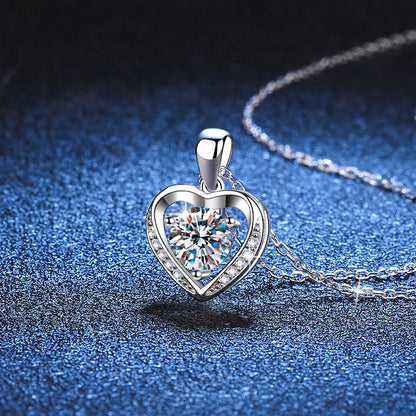 S925 Eternal Heart Silver Pendant Moissanite Clavicle Chain