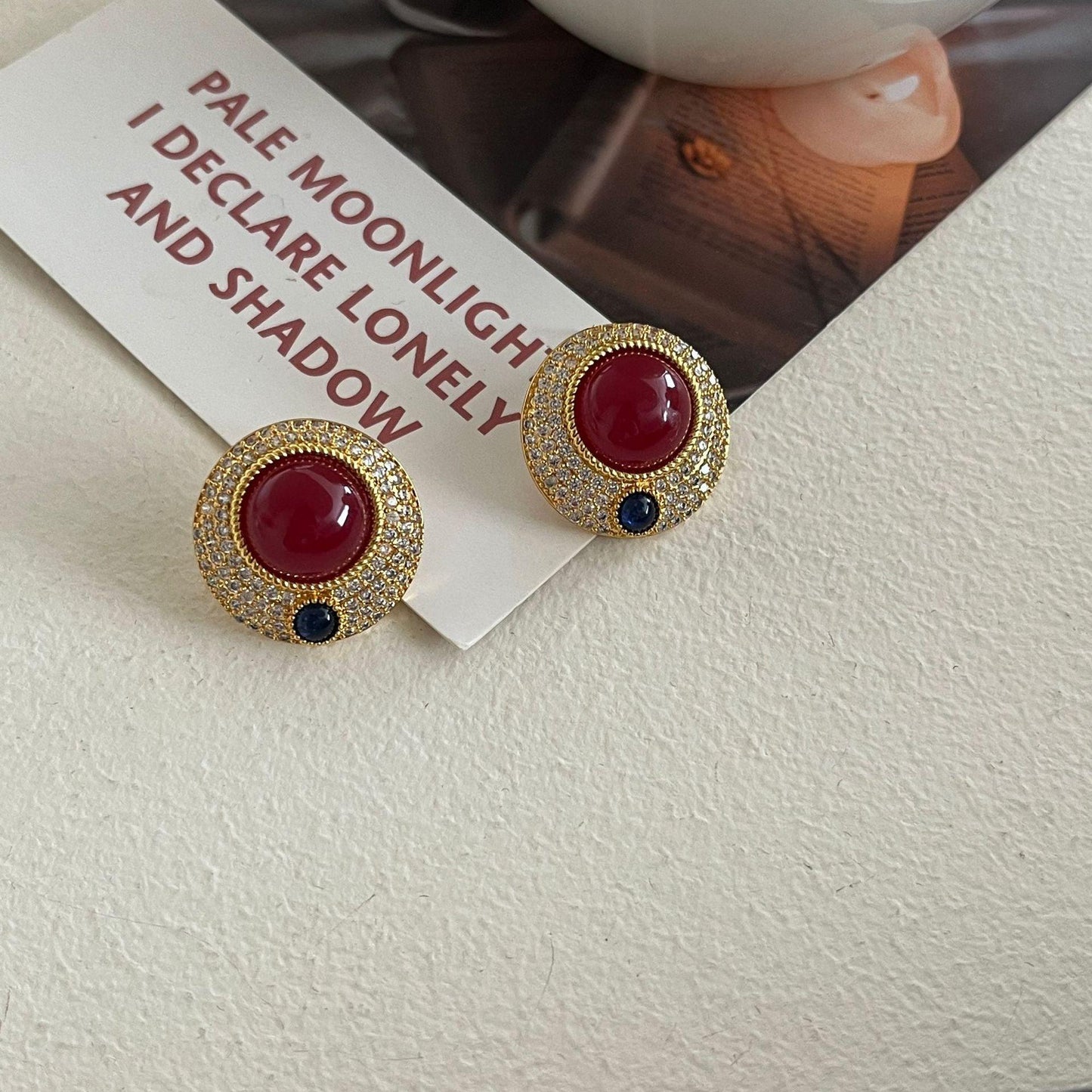 vintage ruby dense inlaid haute couture full diamond earrings