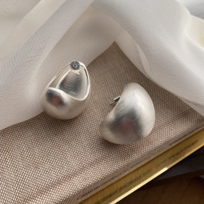 French Silver Brushed Textured Earrings