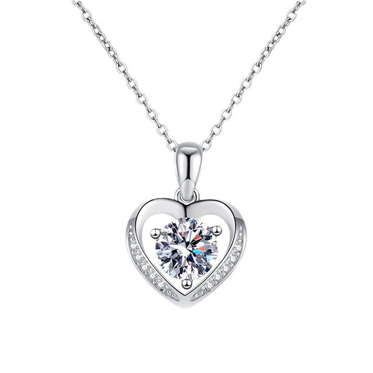 S925 Eternal Heart Silver Pendant Moissanite Clavicle Chain