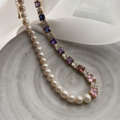 Pearl full inlaid splicing natural purple tanzanite zircon necklace