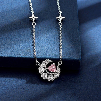 S925 Silver Dream Heart Moon Necklace