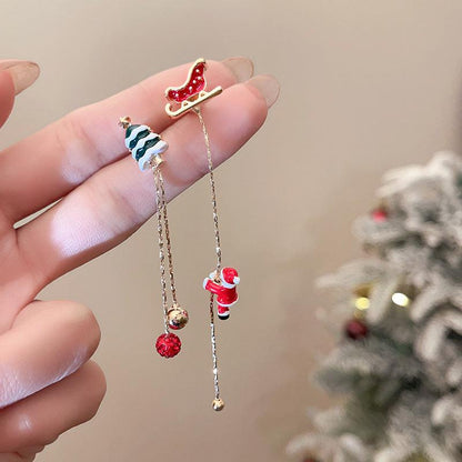 Christmas red bow zircon pearl earrings