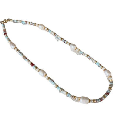 Color beaded natural stone pearl necklace