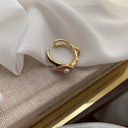 Natural pearl braided open ring