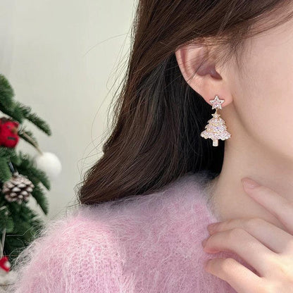 Pink Zircon Christmas Tree Earrings