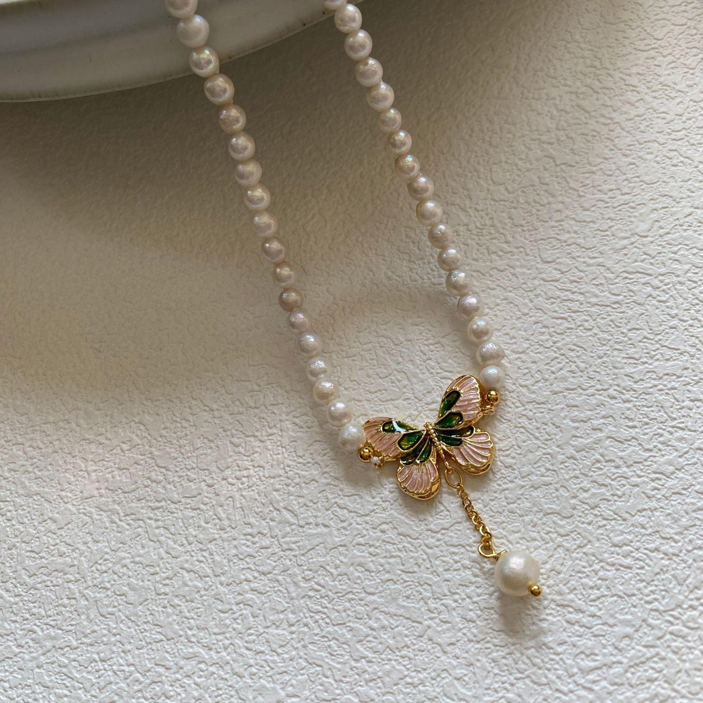 Baroque Pearl Tassel Butterfly Necklace