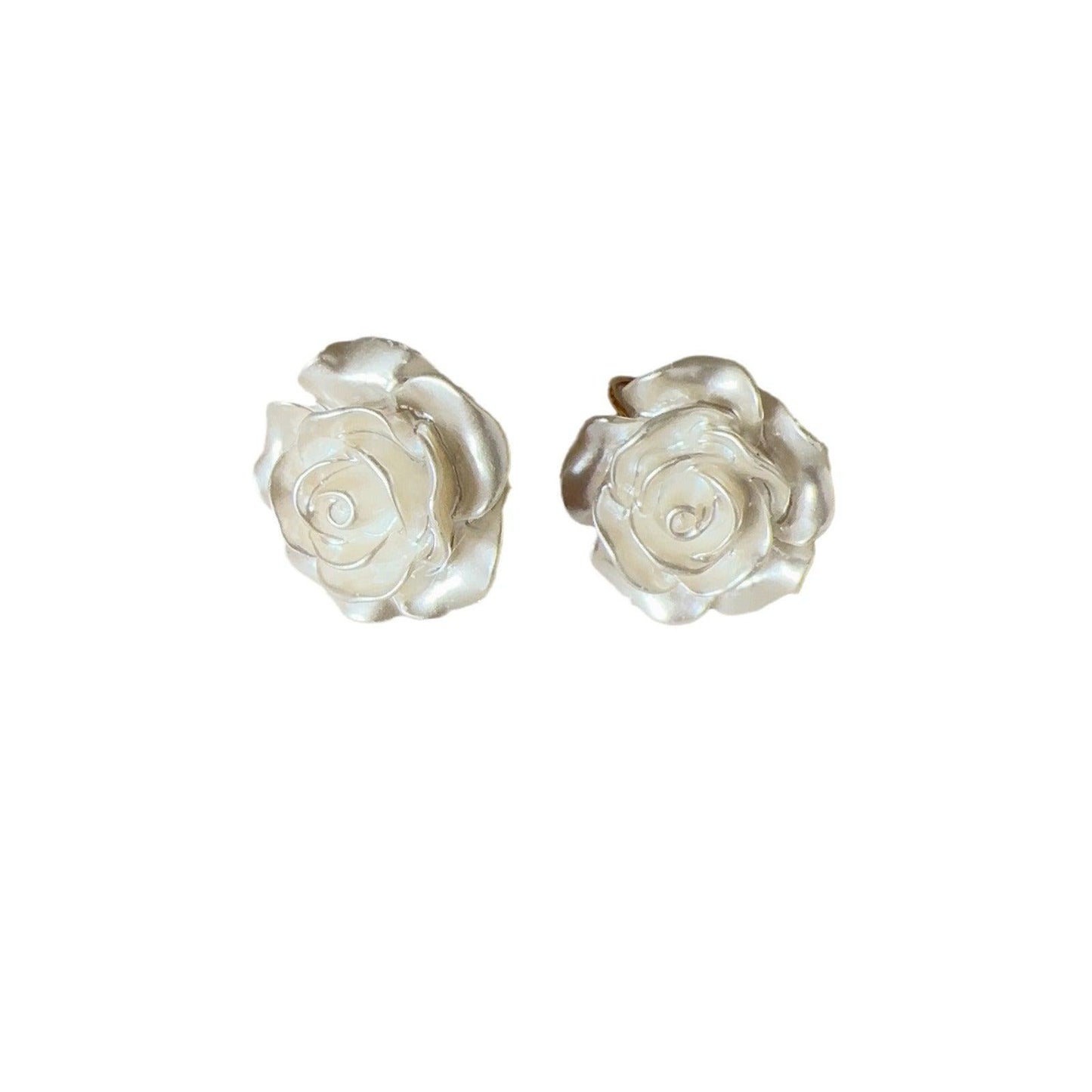 white rose flower stud earrings