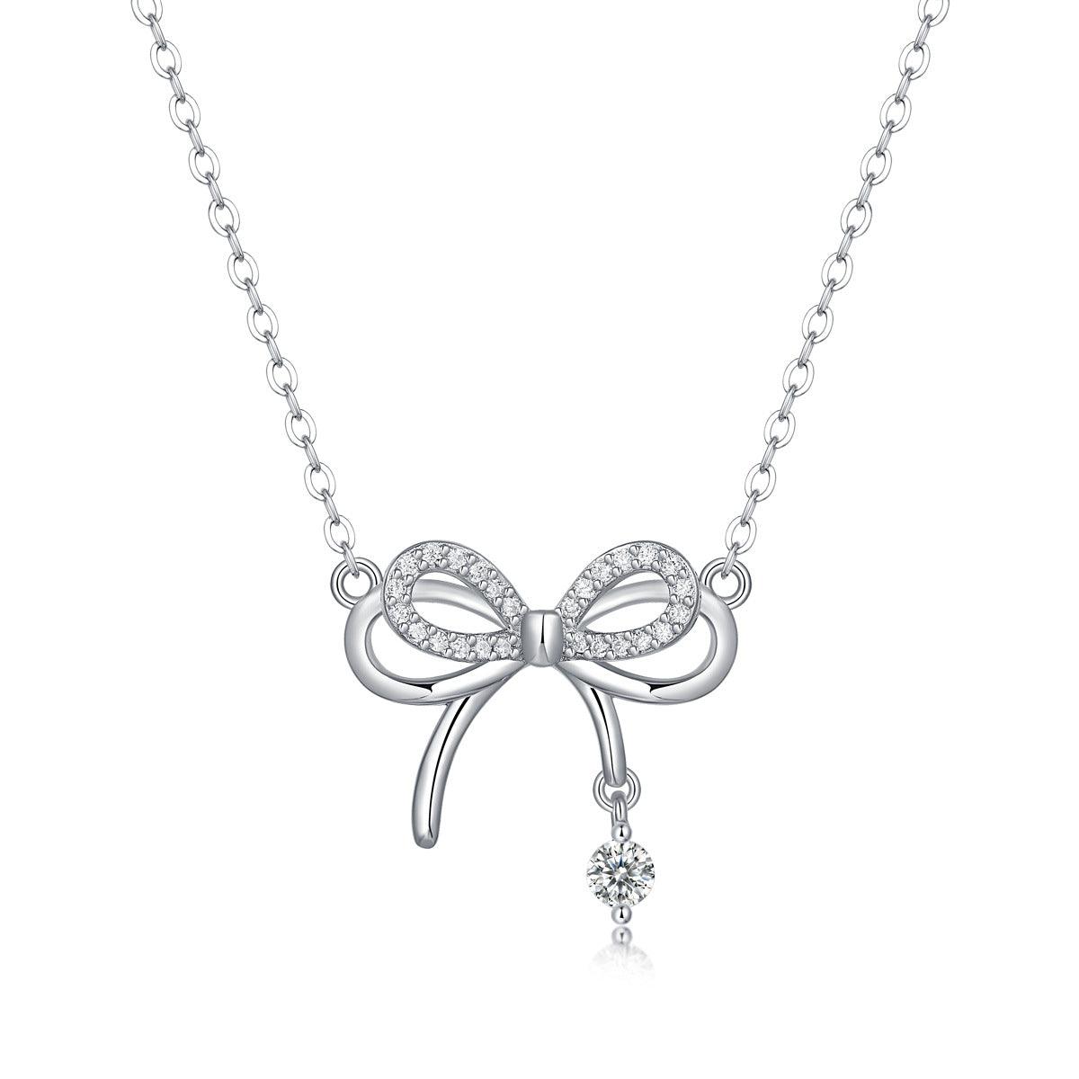 S925 sterling silver bow necklace