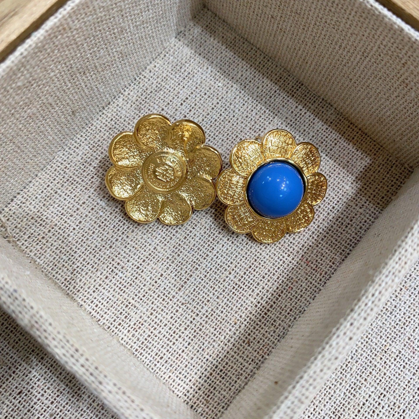 Medieval vintage gold sunflower pearl stud earrings