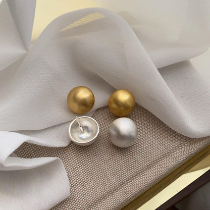 Metal matte brushed ball stud earrings