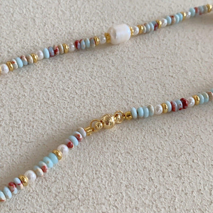 Color beaded natural stone pearl necklace