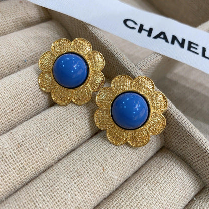 Medieval vintage gold sunflower pearl stud earrings