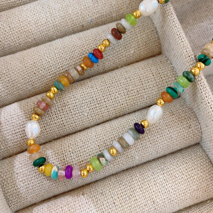 Freshwater Pearl Colored Glazed Beaded Stone Necklace