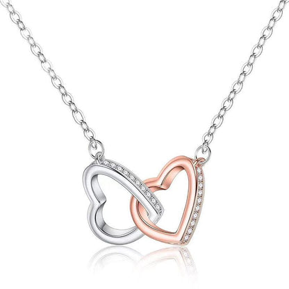 Mother's Day Rose Gold Color Separation Double Ring Heart Necklace