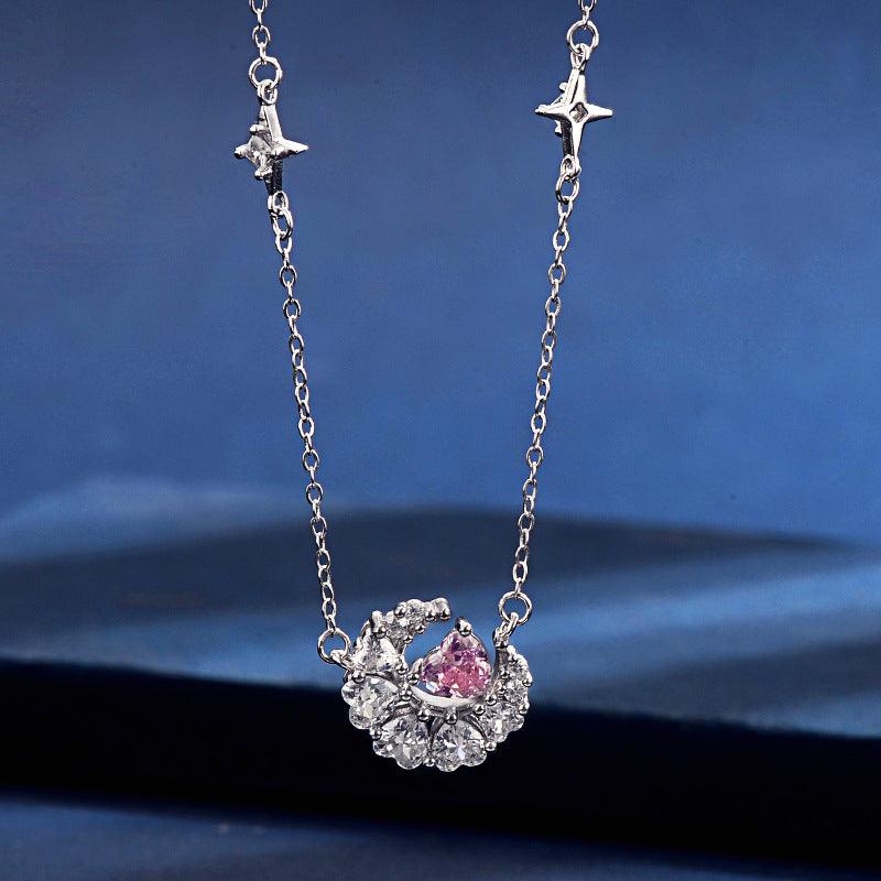 S925 Silver Dream Heart Moon Necklace