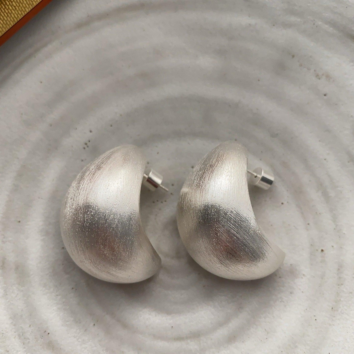 French Silver Brushed Textured Earrings