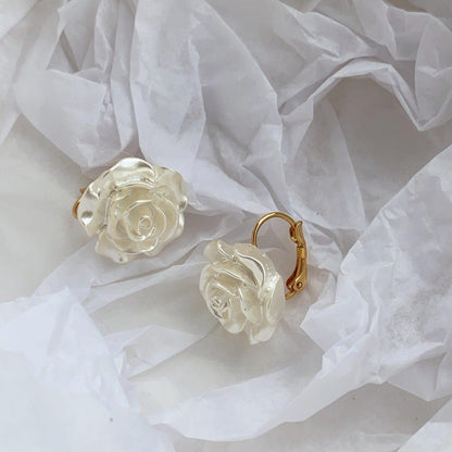 white rose flower stud earrings