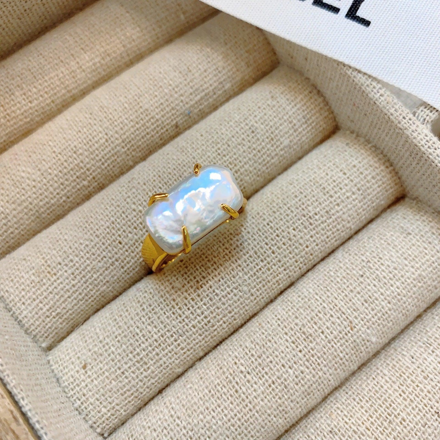 Natural rectangular baroque pearl open ring