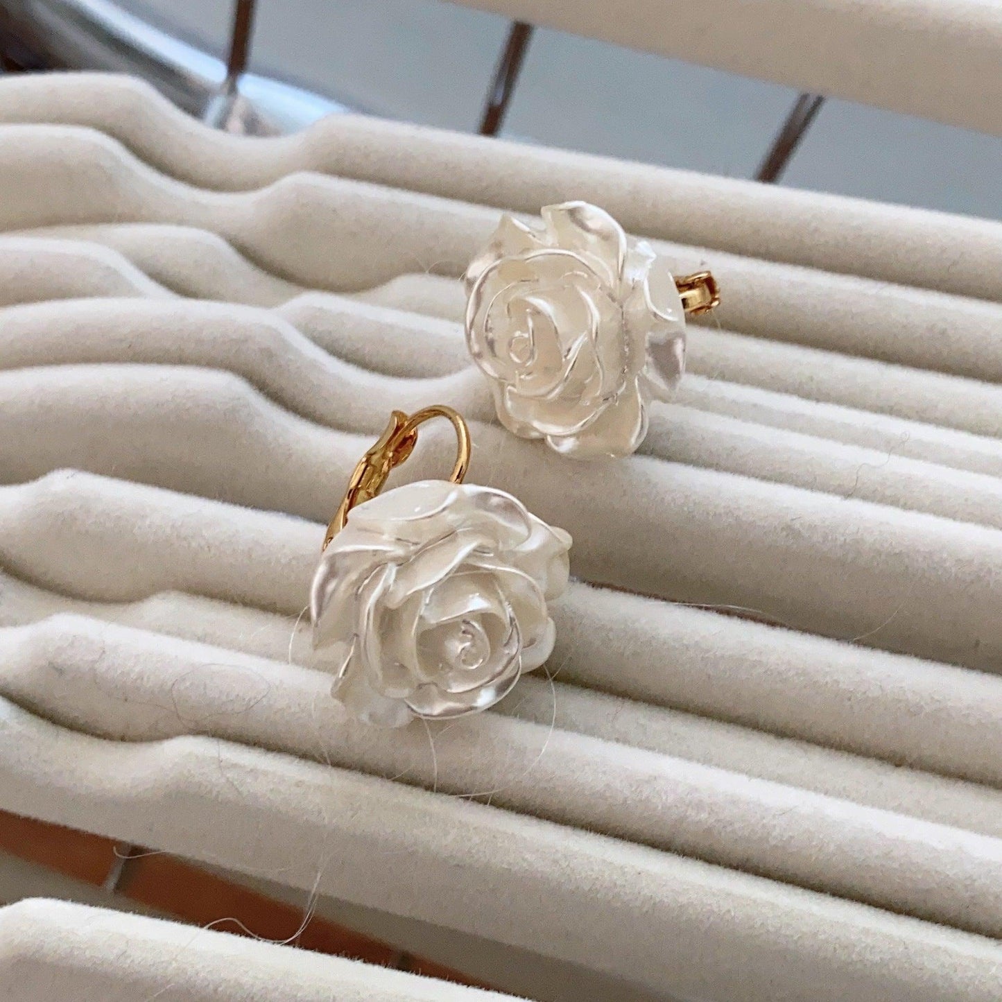 white rose flower stud earrings