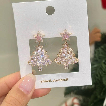 Pink Zircon Christmas Tree Earrings