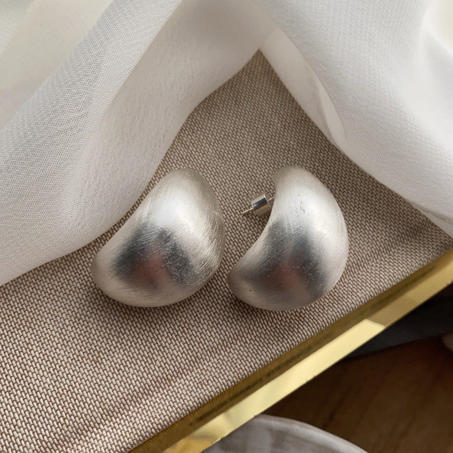 French Silver Brushed Textured Earrings