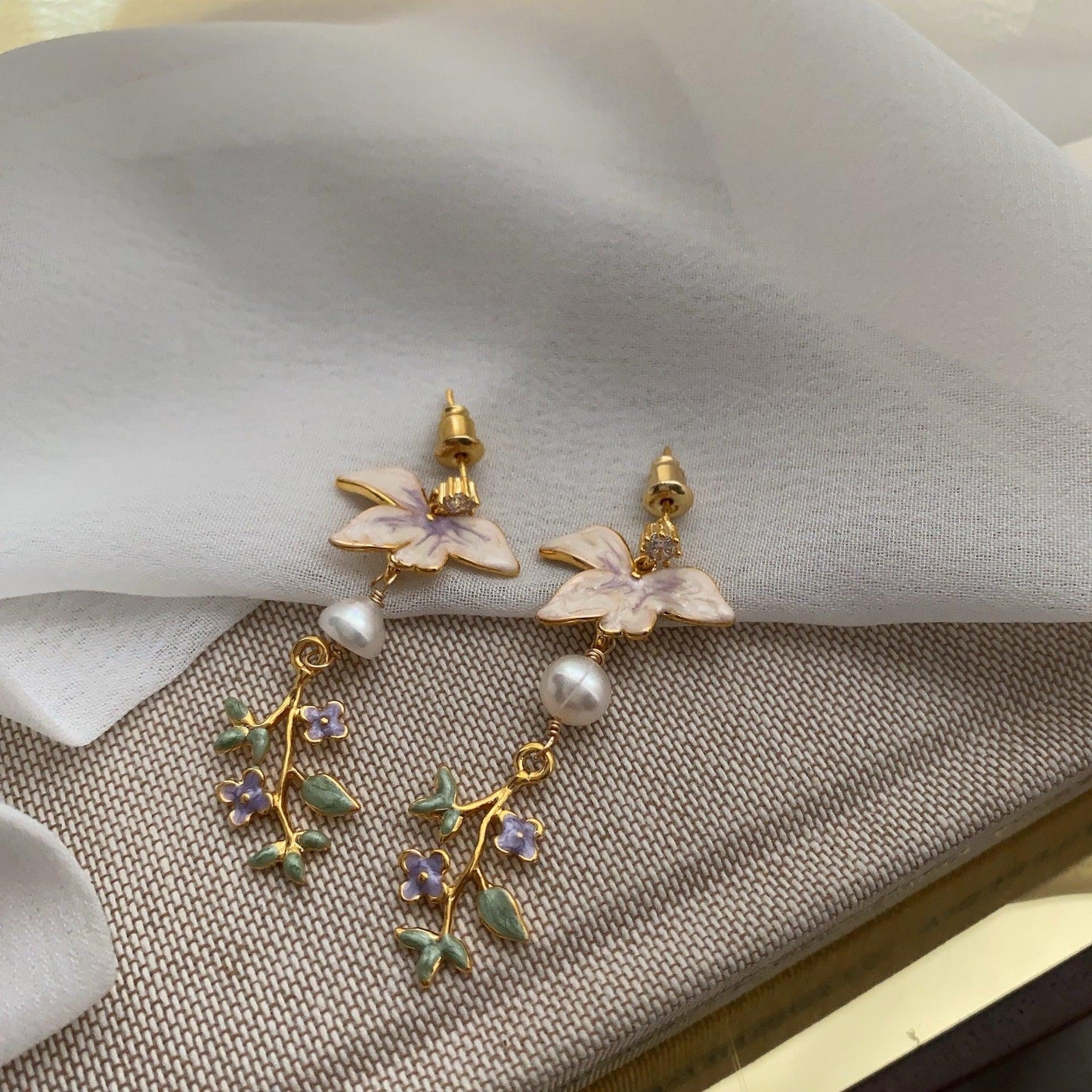 Enamel New Chinese Freshwater Pearl Earrings