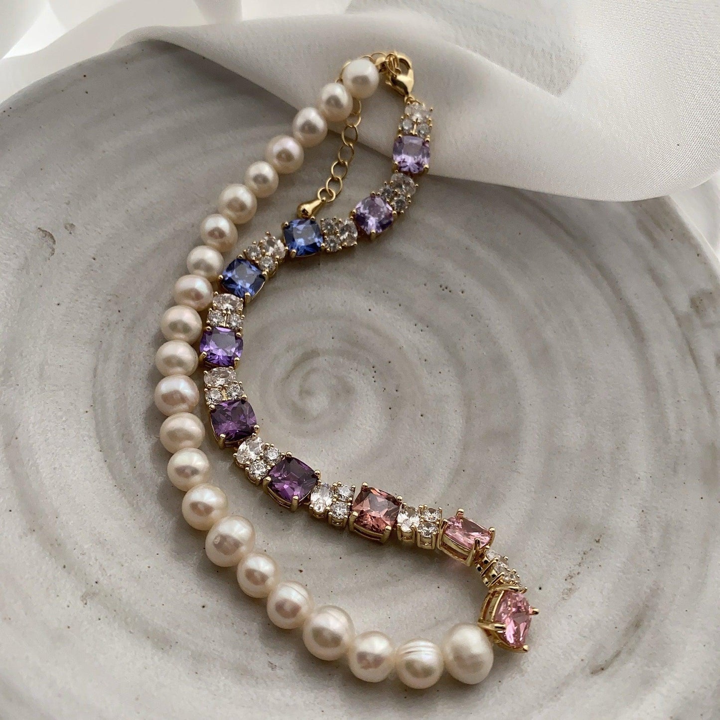 Pearl full inlaid splicing natural purple tanzanite zircon necklace