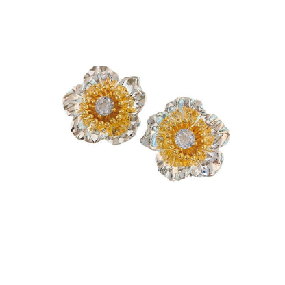 Mirror flower water moon retro French sunflower stud earrings